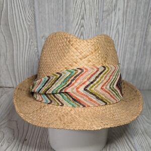 Scala Pronto Stylish Raffia Straw Fedora with Multicolor Band
